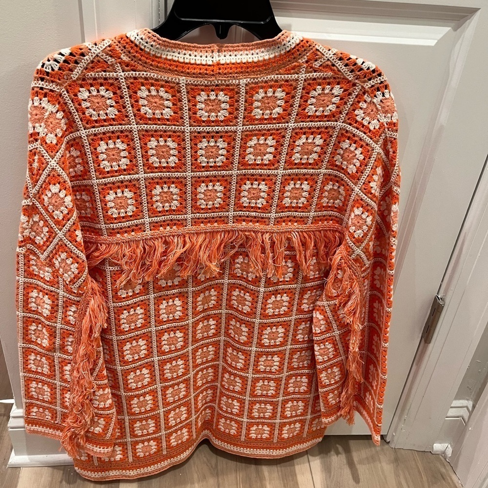 NWT MAJE Mathiou Crocheted Cotton Cardigan Sweater Orange S - Picture 8 of 9